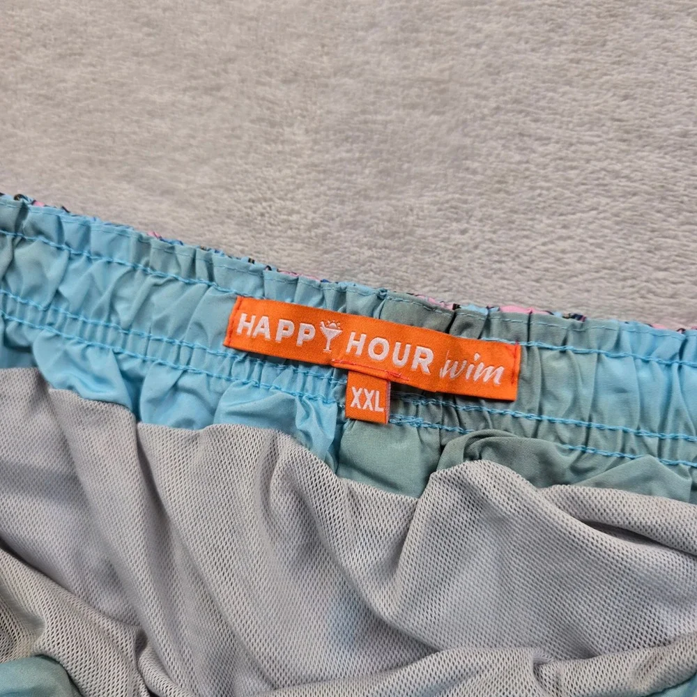 Happy‎ Hour Swim Trunks Mens 2XL Blue Pink Flamingo Tropical Cypress NEW - Picture 6 of 7